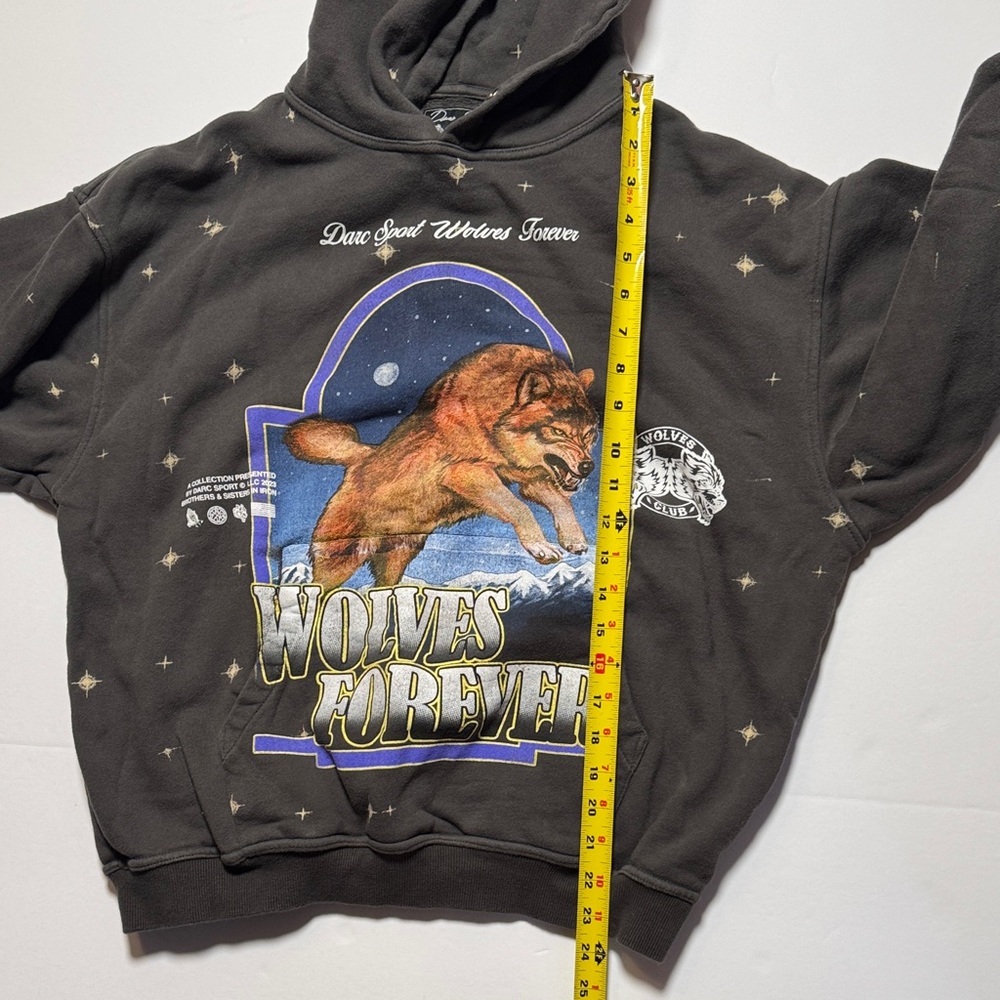 DARC SPORT Wolves Club Faded Black 'Wolves Forever' Graphic Hoodie Sweatshirt M - Picture 11 of 15